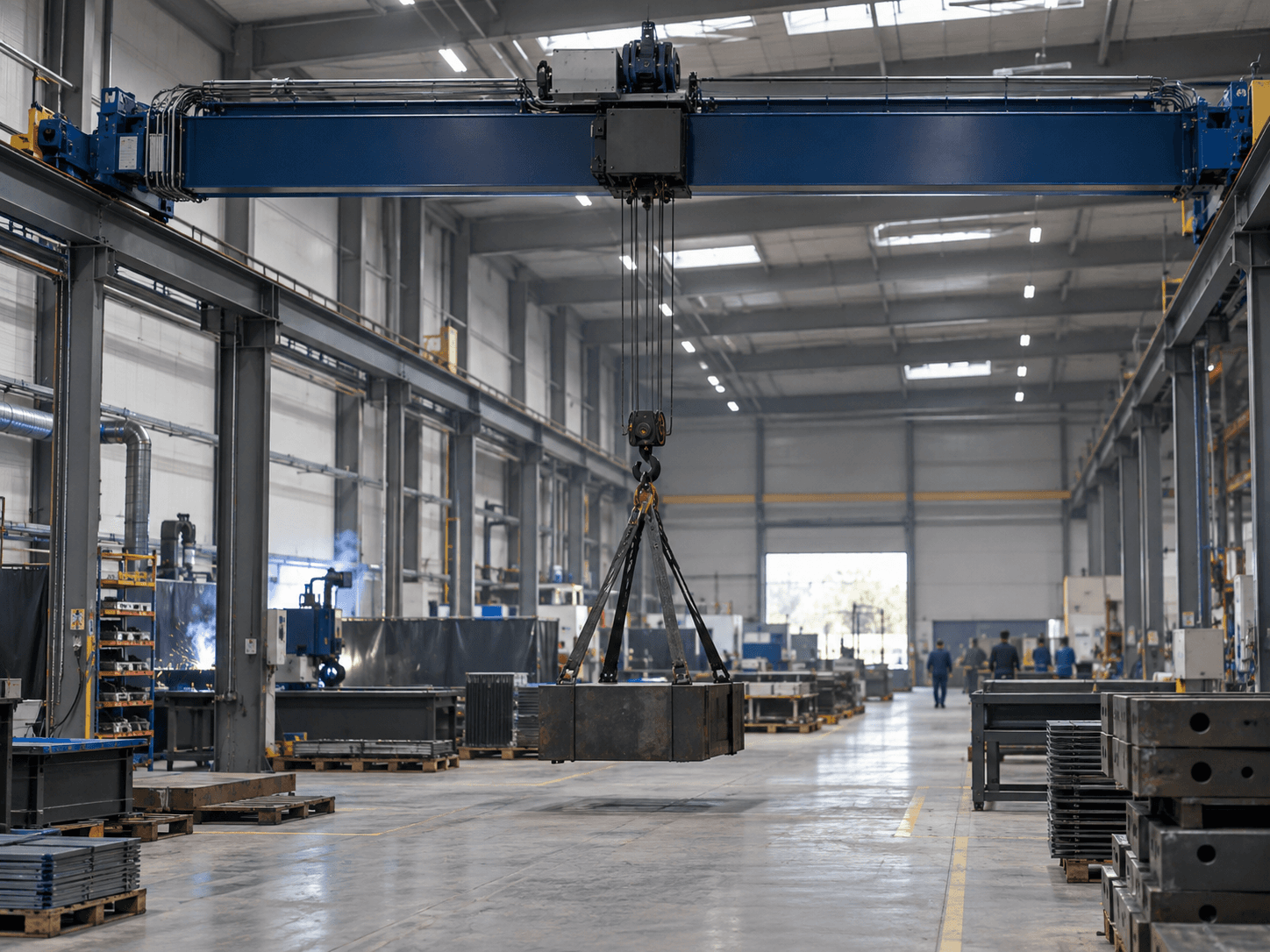 Pont roulant récent lors d’un essai dans un atelier de fabrication.