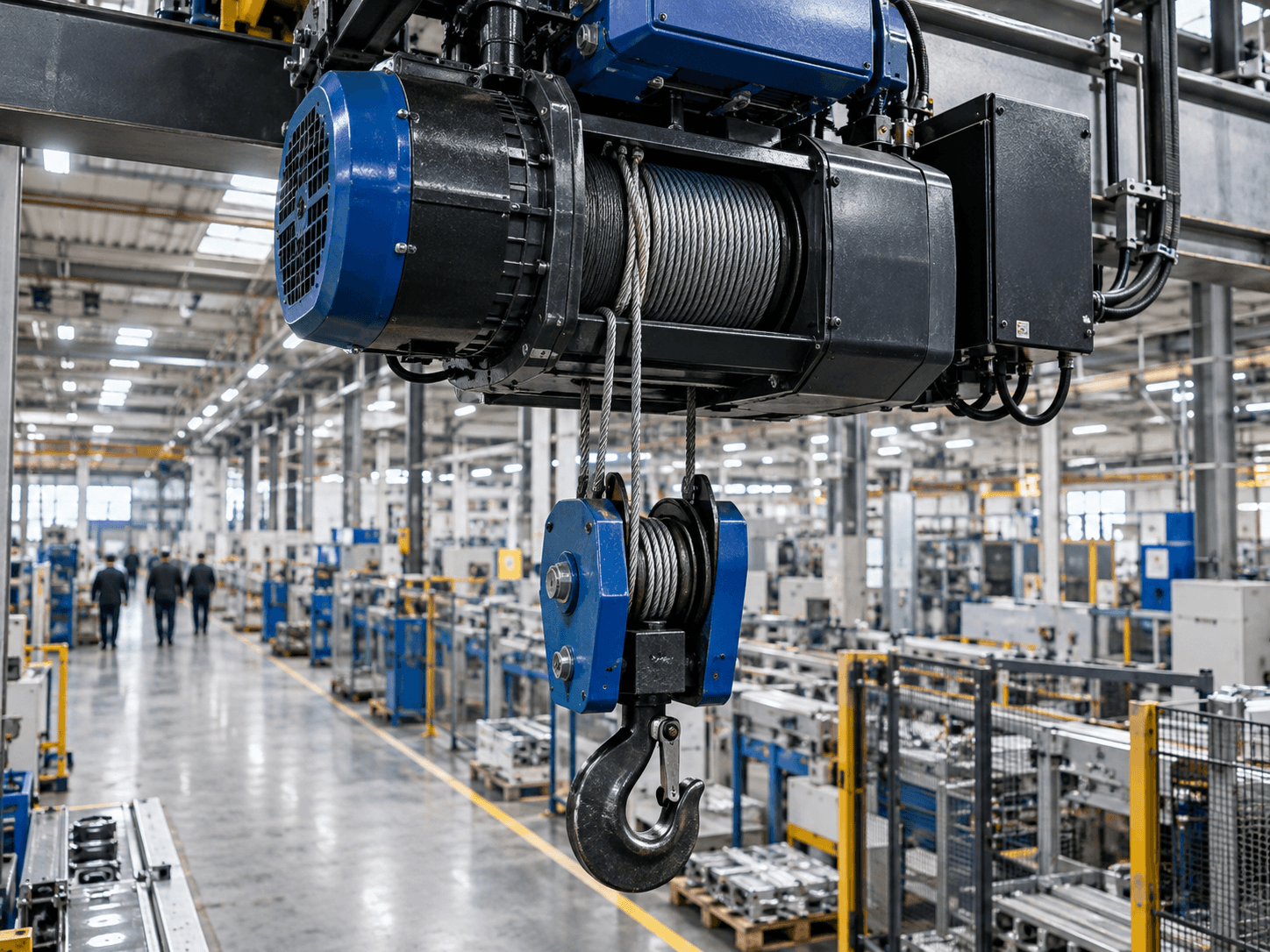 Palan électrique moderne dans une usine en activité.