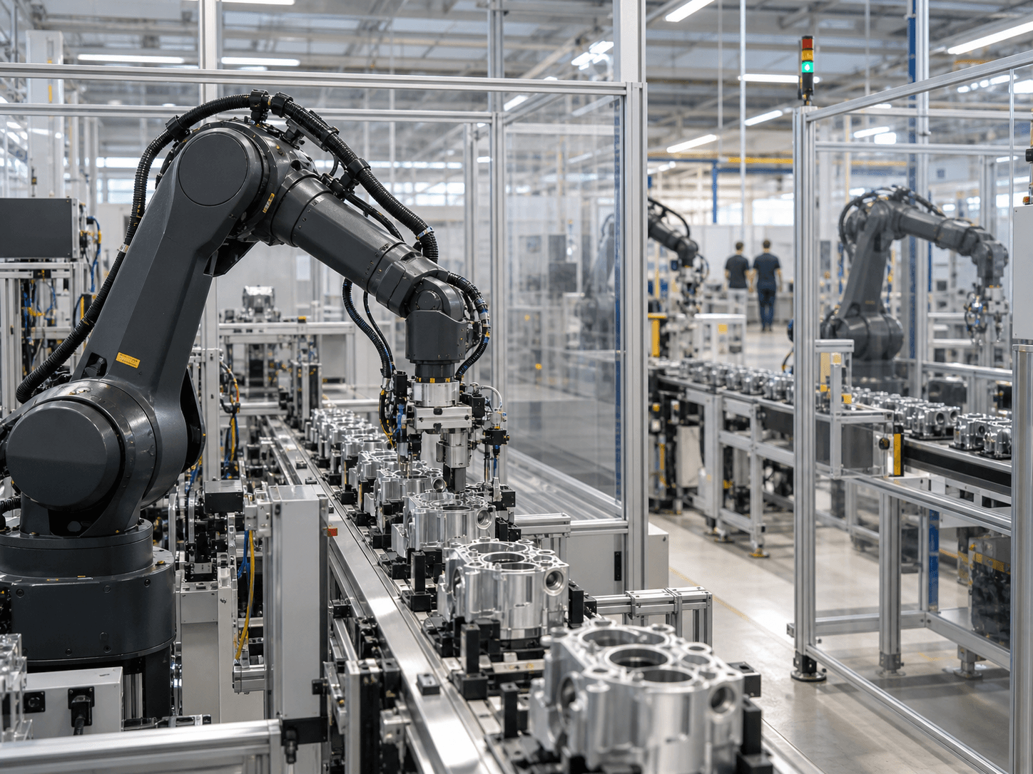 Cellule de fabrication moderne installée dans une usine active.