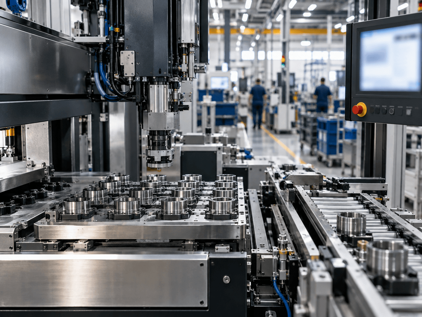 Machine automatisée moderne dans un atelier de production actif.