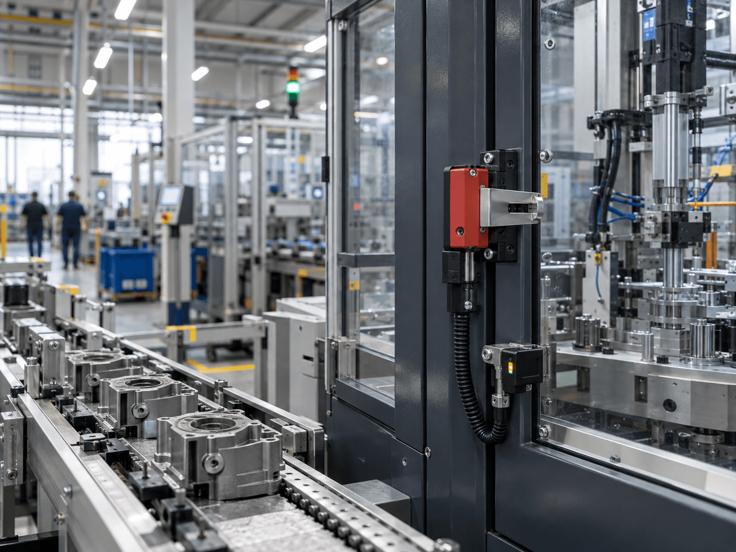 Interverrouillage d’une cellule industrielle moderne lors d’un contrôle.