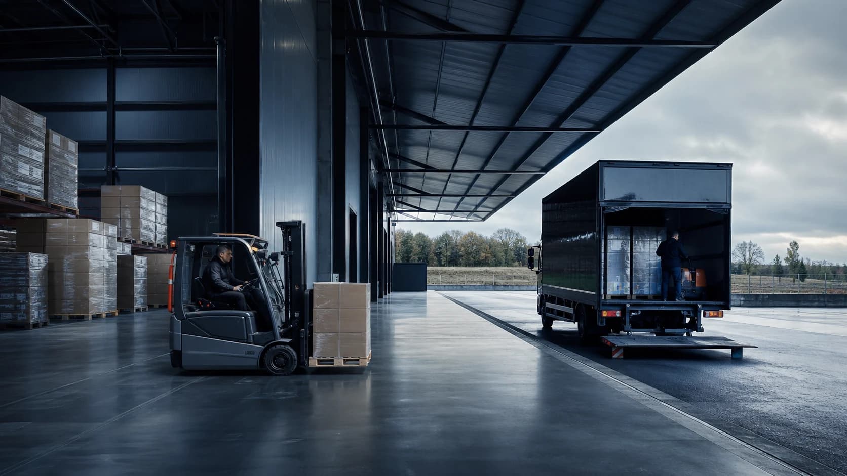 Équipements de manutention sur un site logistique.
